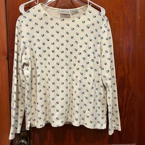 Vintage cream and blue Floral Women's Top longsleeve